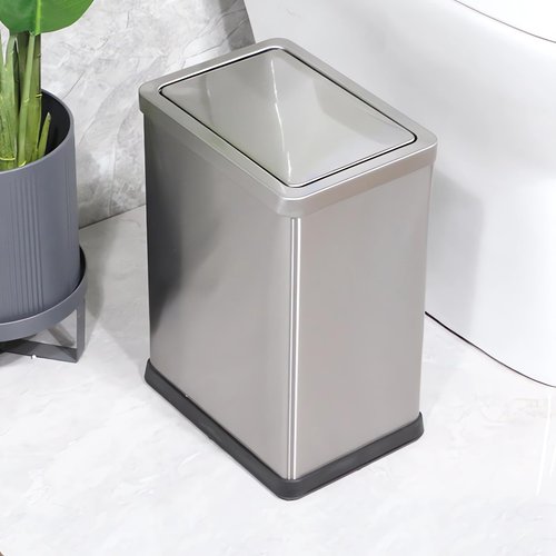 JINYCOME 2.6 Gallon Small Office Bathroom Trash Can with Swing Lid,Living Room Bedroom Garbage can Wastebasket bin,Metal Decor Trash Can(Stainless Steel)