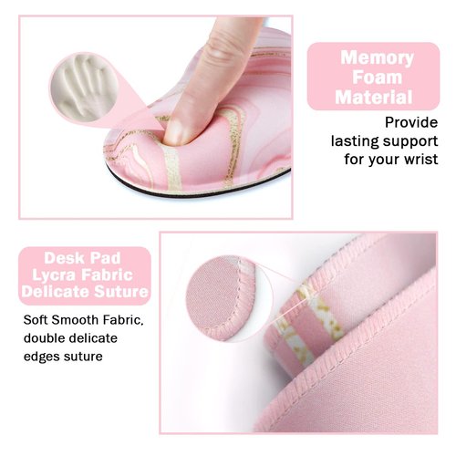 Keyboard Mouse Pad Set, Extended Mouse Pad+Keyboard Wrist Rest Support, Memory Foam Ergonomic Easy Typing, 3Pcs (35.4×15.7 in) Desk Pad Set for Home Office Study Game- Pink Gold