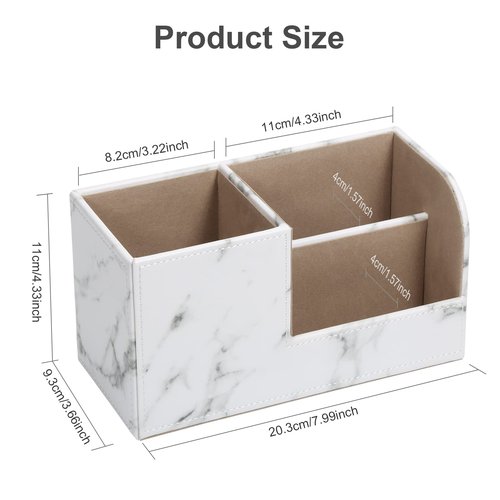 GORESE Office Desk Organizer, Pen Holder for Desk Cute, Leather Desktop Organizers with Remote Control Holder for Office Accessories Desk Supplies Organization Caddy Storage Box White Marble