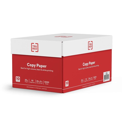 Staples TRU RED 8.5x11 Copy Paper 20 lb. 92-Bright 5000 Sheets/Carton
