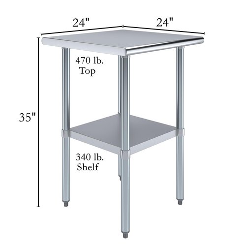 Jefferson 24 in. x 24 in. Stainless Steel Table with Shelf. NSF