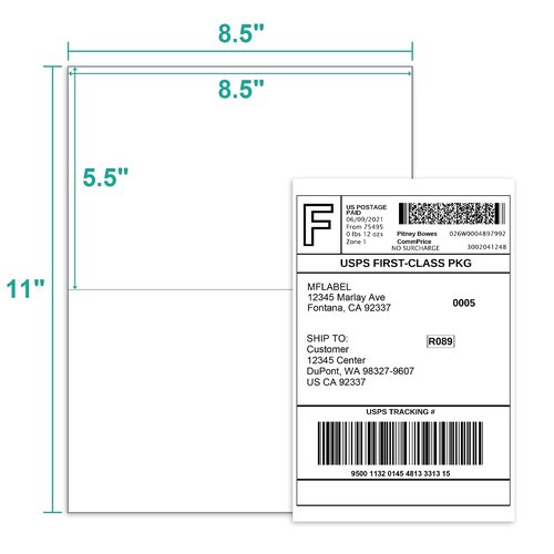 MFLABEL Half Sheet Shipping Labels - 1000 Sheets (2000 Labels) 8.5" x 5.5" Self-Adhesive Address Labels for Laser & Inkjet Printers, Packaging Labels for Shipping Includes Free Fragile Stickers