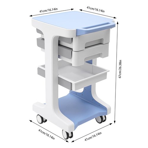 Utility Cart on Wheels, Professional 3-Tier Salon Trolley Cart Mobile Storage Cart with 2 Drawers for Medical Equipment, Beauty Instruments, Max 50kg/110lb Load (Blue)