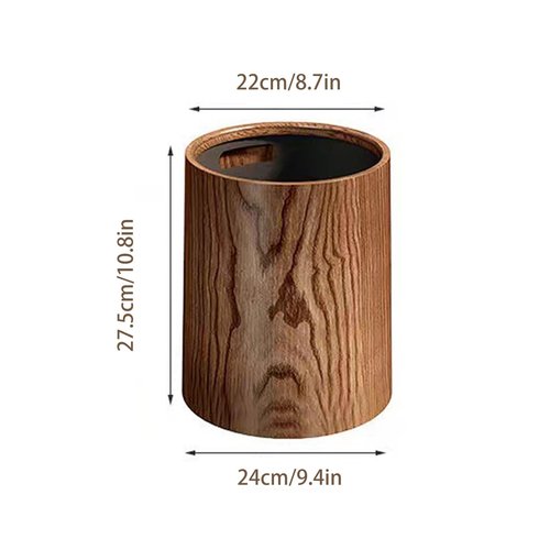 12L Trash Can with Lid - 3 Gallon Walnut Brown Wood Grain Bathroom Garbage Can with Swing Top Lid - Minimalist Diaper Trash Can w Removable Interior Waste Bucket - Dustbin for Office (A)