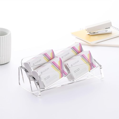 YUXUN Horizontal Business Card Holder,Acrylic Business Card Stand for Desk ,Clear Cards Display Holder for Exhibition Home Office ,Slanting Name Card Stand,200 Cards Capacity,2 Tier4 Slots