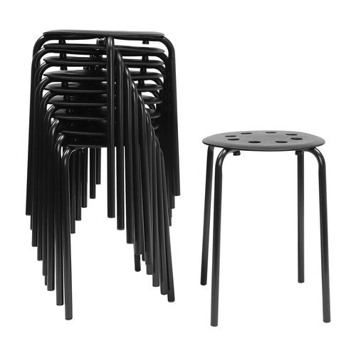 LOYALHEARTDY 10Pcs Commercial Furniture Stacking Stools for Kids and Adults, 17.72'' Portable Nesting Office and Classroom Stools Backless Stool with Round Top for Adult Office Home Kitchen (Black)