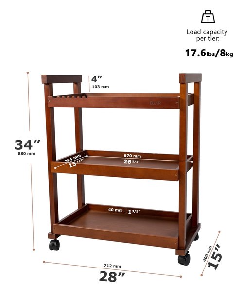 DJAR Art Cart Organizer, Beech Wood Storage Cart for Studio, Office, Rolling Utility Cart with Wheels, Walnut