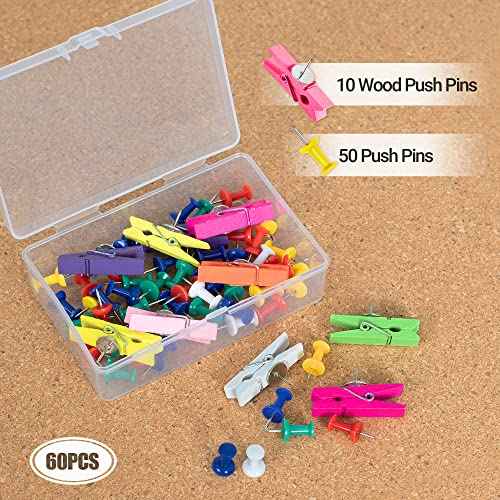 AKTOP Cork Board Bulletin Board 12x12, 1/2" Thick Cork Board Tiles 6 Pack, Small Square Pin Board for Wall, Self Adhesive Corkboards with 60 Push Pin Wood Clips for School, Home & Office