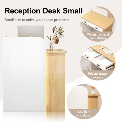 MINGRUIYU Wood Reception Desk, Modern Front Desk Reception Counter, for Restaurant Bar Counter, Company, Barbe