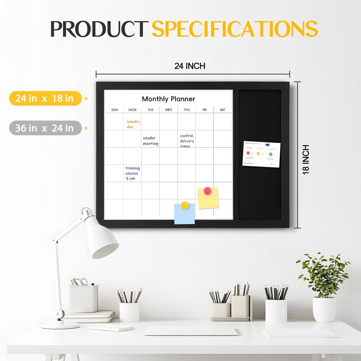 WALGLASS Dry Erase Calendar Whiteboard - 24" X 18" Linen Design with Wood Frame for Home & Office