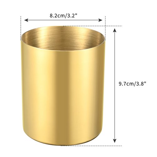 Bidponds 2 Packs Gold Round Stainless Steel Pen Holder,Desktop Stationery Organizer,Vacuum Plating Makeup Brush Holder