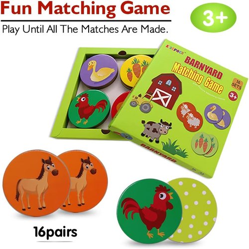 KiDEPOCH Memory Match Game - Non-Toxic Educational Memory Game for Kids | 16 Barnyard Pairs, Ages 3+