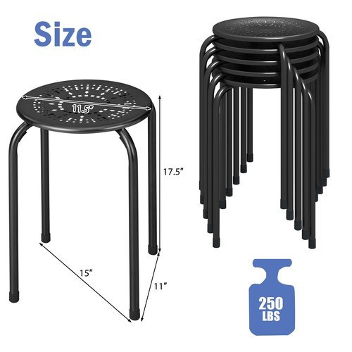 POWERSTONE Stackable Stools 6 Pack, Portable Stacking Bar Stools Iron Round Nesting Chairs Flexible Seating for Home Office School, Black