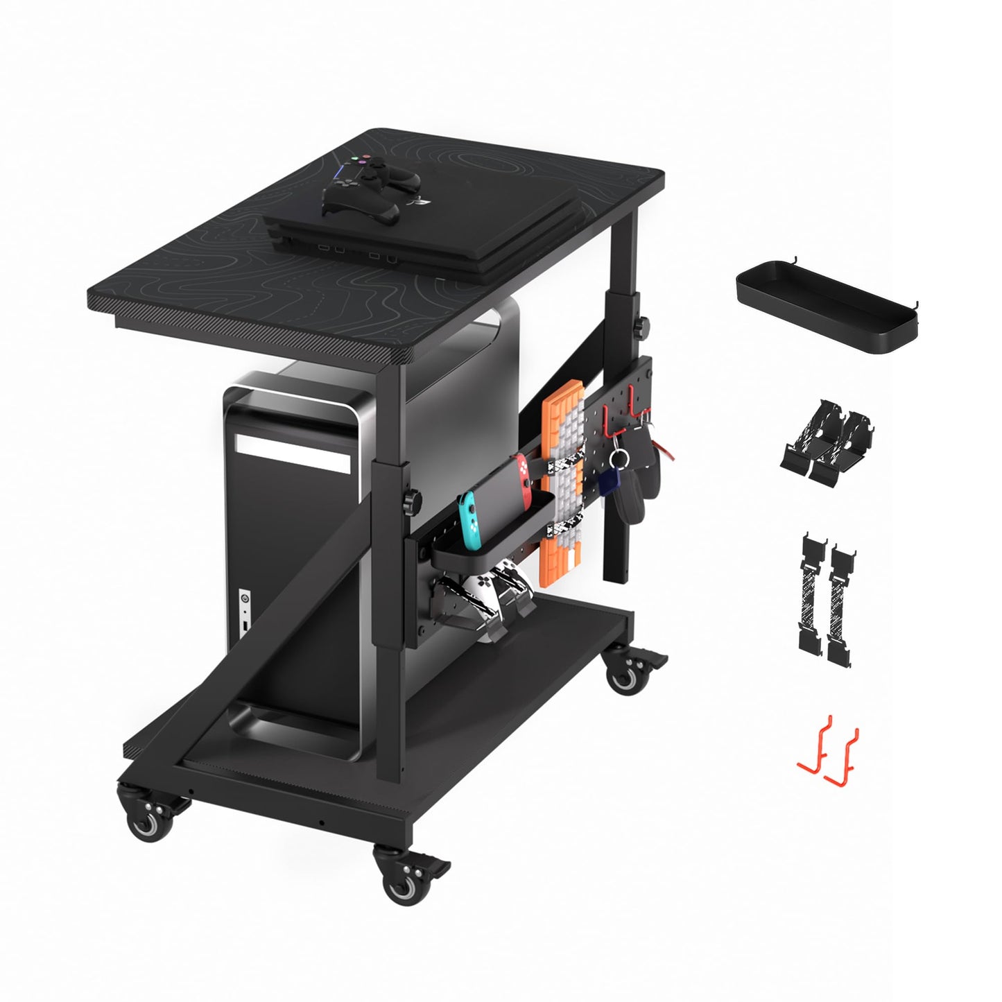 Height Adjustable Computer Tower Cart Stand, Mobile PC Laptop Standing Table, Printer Stand with Lockable Rolling Caster for Office Home