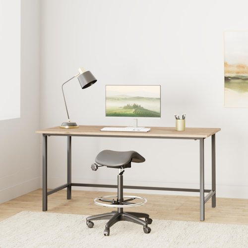 Office Star Drafting Backless Stool with Saddle Seat, Foot Ring, Adjustable Seat Angle and Pneumatic Height Adjustment, Black Vinyl