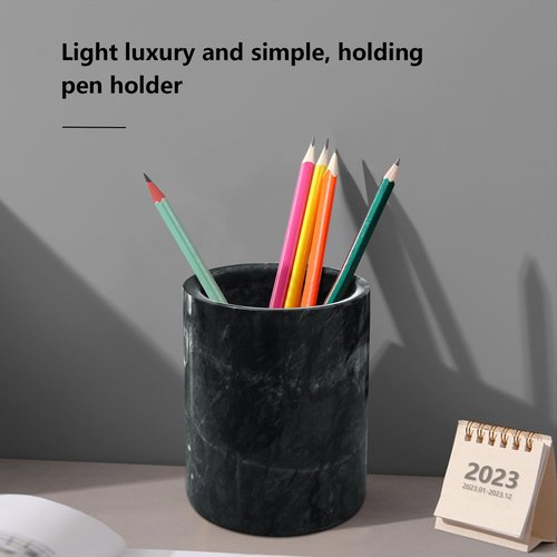 CABALAY Marble Pencil Pen Holder for Desk,Makeup Brush Holder, Stand for Desk Marble Pattern Pencil Cup for Kids Durable Organizer Ideal Gift for Home, Office(Black)