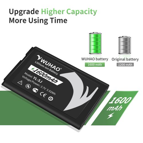2-Pack for Yealink W56h Battery Upgraded 1500mAh YL-5J Battery for Yealink W56h W59R W76P W56h/p W60P W77P W79P One Talk IP DECT Replacement 3.7V