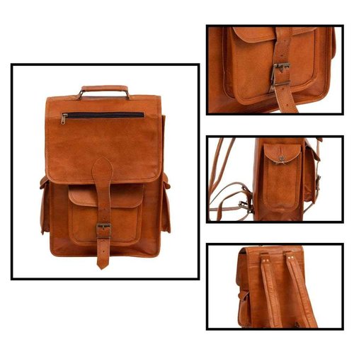 Shy Shy Let's Touch The Sky 16" Vintage leather Backpack Laptop Messenger Bag Lightweight College Rucksack Sling for Men Women