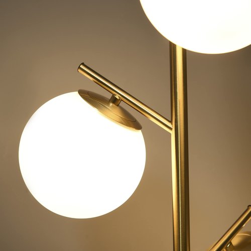 HOMCOM 3-Light Modern Floor Lamp for Living Room Bright Lighting, Tree Standing Lamp for Bedroom with Globe Lampshades, Steel Base, Cute Lamp, Bulb not Included, Gold