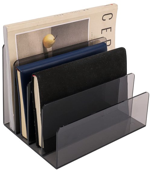 Sooyee 4 Compartment Acrylic File Organizer Holder Folder Organizer for Desk,Office Decorations for Work,Clear Black