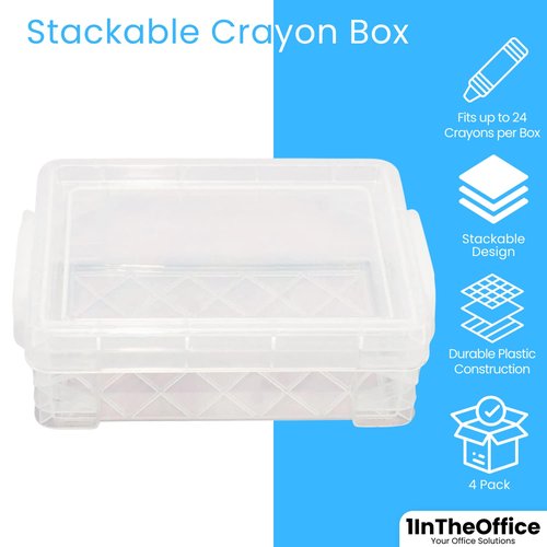 1InTheOffice Crayon Box, Stackable Clear (4 Pack.)