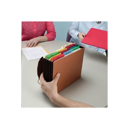Smead 100% Recycled Expanding File Wallet with Flap and Cord Closure, Reinforced, 5-1/4" Expansion, Letter Size, Redrope, 10 per Box (71198)