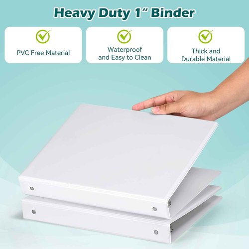 Heture 3 Ring Binder 1 Inch 12 Pack, 1" Clear View with Round Rings, PVC-Free,Holds for 200 Sheets 8.5“ x 11" US Letter Size Paper, Durable White Binders Perfect for Office,School and Home