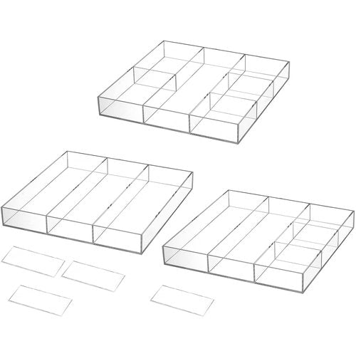 Peohud 2 Pack Acrylic Drawer Organizer Tray, 6/3 Section Clear Makeup Tray Organizer for Drawer, Junk Drawer Storage for Office Desk Supplies and Accessories