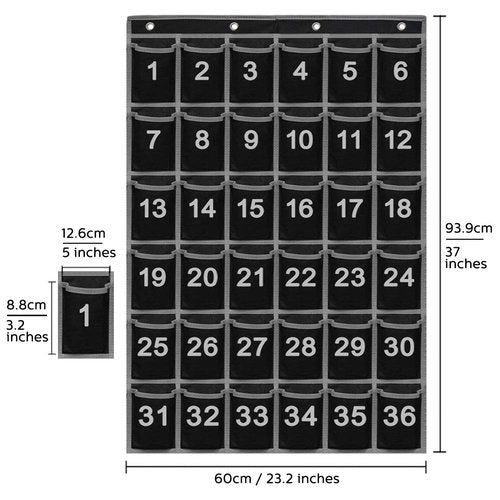 EAMAY 36 Numbered Classroom Pocket Charts for Cell Phones and Calculators Holder Wall Door Mount Hanging Organizer