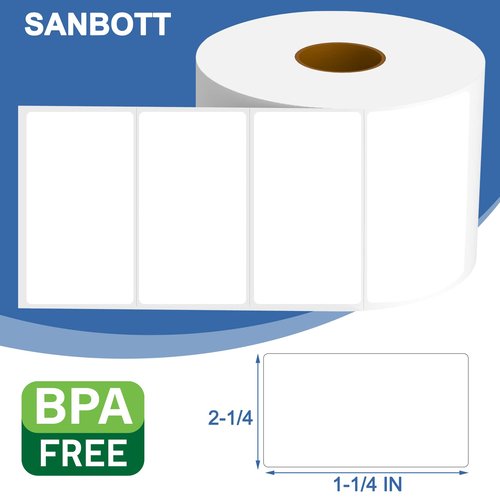12 Rolls of 1000 2 1/4x1 1/4” Direct Thermal Labels for Barcode, Perforated Address Labels, Thermal Paper Self-Adhesive Label Stickers Mailing Compatible with Rollo, Zebra & Other Desktop Printers