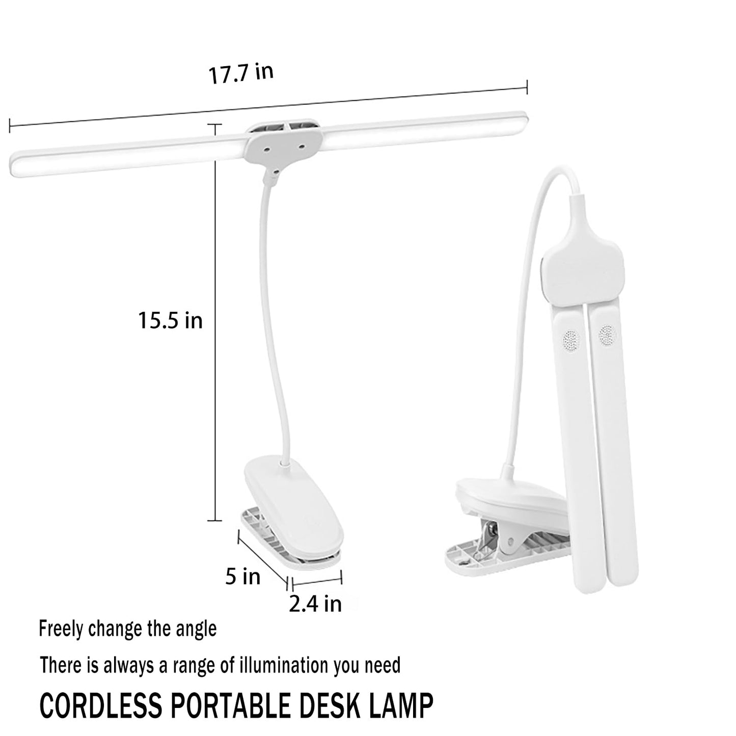 GcSige Dual Head LED Desk Lamp with Clamp, Eye-Caring Clip on Lights for Home Office, 4000mAh Rechargeable Battery Operated Table Lamps,3 Lighting Modes & Brightness Dimmer Light for Students (4000)