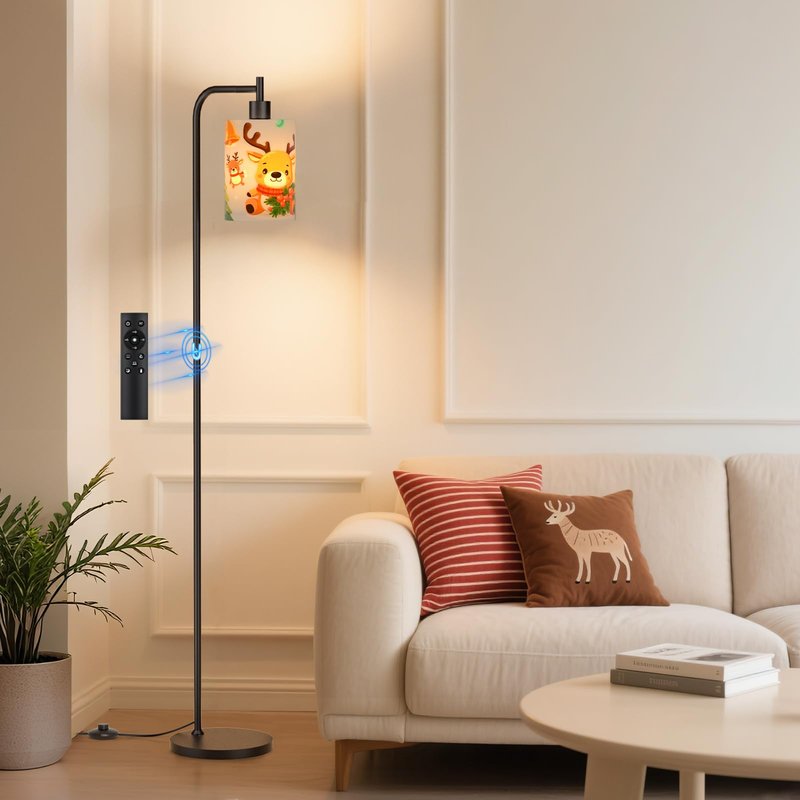 SIBRILLE Kids Floor Lamp with Linen Shade, Dimmable Tall Standing Lamp with Remote Control & 3 Color Temperatures, Modern Floor Lamps for Living Room Bedroom Kids Room, 9W LED Bulb Included