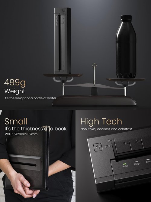 Phomemo G100 Ultra Fast Portable Printers Wireless for Travel, 100mm/s, 499g, 300DPI, 1300mAh, Thermal Inkless Bluetooth 5.2/USB 2.0, iOS/Android/PC, US Letter/A4/A5/B5/B5w, with Carry & 20 Sheets