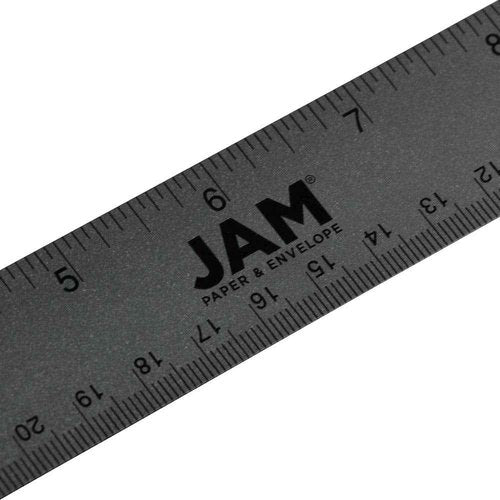 JAM PAPER Strong Aluminum Bulk Rulers - 12 Inch - Metal Ruler with Non-Skid Cork Backing - Grey Metallic - 12/Pack