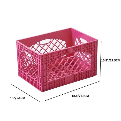 J&V TEXTILES 2 Pack Stackable Crates for Office Storage and Classroom Organization, 16, 24 Quart (Pink)
