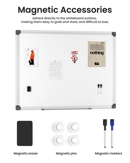 Magnetic White Board Hanging 36" x 48" for Office, Class, Home, Sliver Aluminum Frame, 1 Dry-Erase Eraser, 2 Multicolor Marker, 4 Magnetic Pins, Students, Teachers