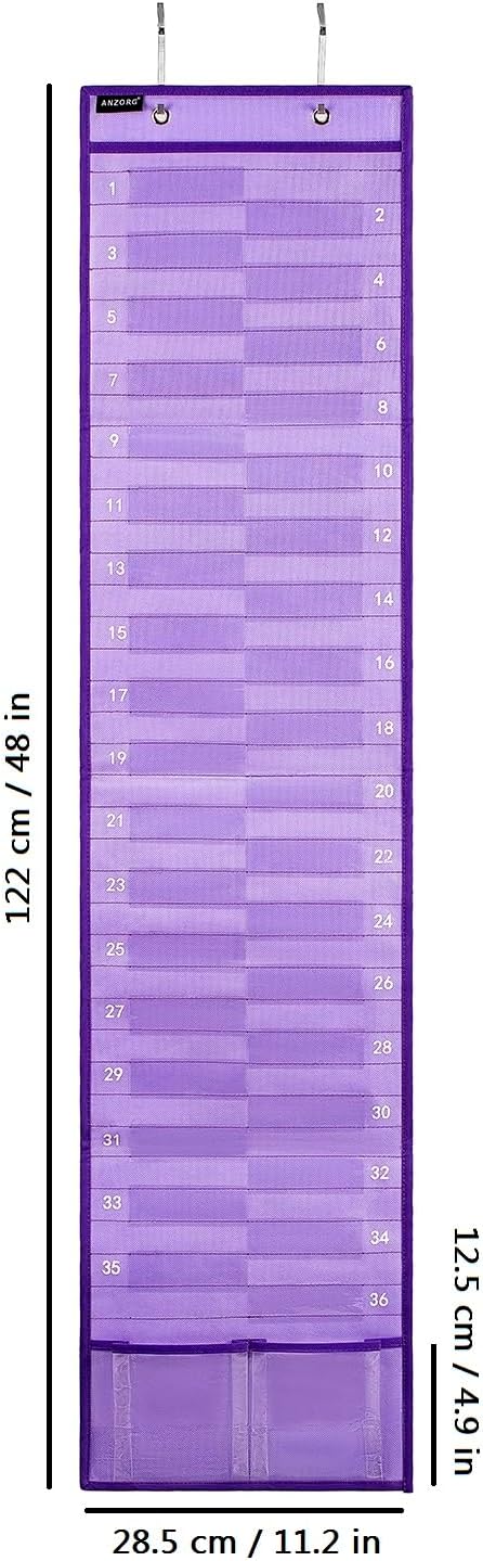 Skiennix Hanging Pencil Holder - Classroom Organizer with Numbered Pockets | 2 Pack - Purple
