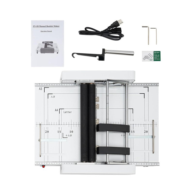 Binding Folding Machine, A3 Booklet Maker with Millimeters Positioning Silicone Folding Rollers Thread Design and Visible Panel Long Power Cord Booklet Folding and Binding Machine for Homes Schools
