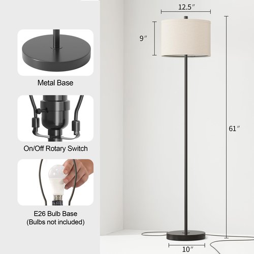 Oneach 61" Farmhouse Industrial Floor Lamp for Living Room Standing Floor Lamp Rustic Floor Lamps for Living Room Bedroom Tall Lamps with Rotary Switch for Bedroom with Natural Linen Lamp Shade