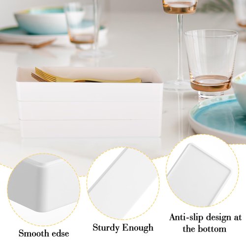 4 Pack Plastic Drawer Organizer 9.5 x 3 x 1.4 Inch Tabletop Organizer Tray Stationery Holder White Half Accessory Tray Stackable Storage Container for Vanity Office Home Utensils Gadgets Shelf Kitchen