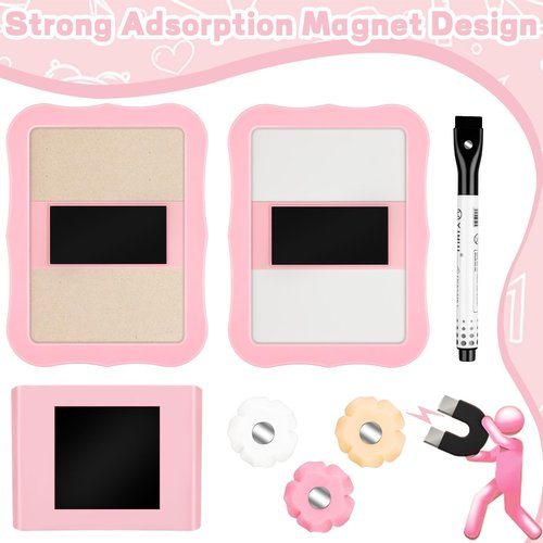 Gosodeny 17 Pcs Locker Accessories Kit, Pink Magnetic Mirror, Magnetic Pen Holder, Whiteboard, Cute Flower Magnet and Organizing Supplies Cute Locker Decor Backing for Girls in Middle School