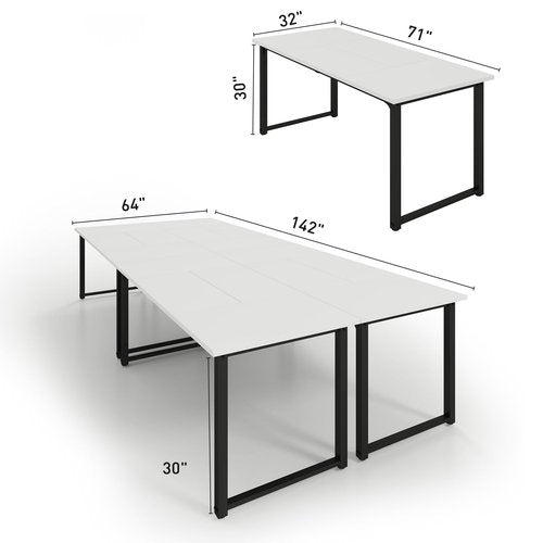 Bonzy Home 12FT Conference Table, Modern Large Meeting Table Office Desks for 16 Person, Long Rectangle Table with Sturdy Metal Frame, 4 PCS, 142" D x 64" W x 30" H, White