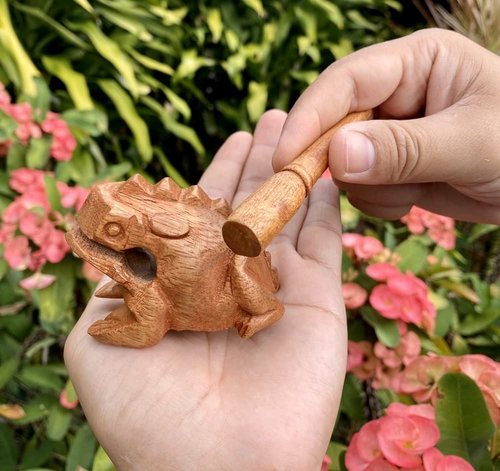 Thai Percussion Instruments Wooden Frog 3 Pcs Set of 4 Inch Frog, 3 Inch Frog, 2.25 Inch Frog, Wooden Frog Musical Instrument Home Decor (Brown Color)