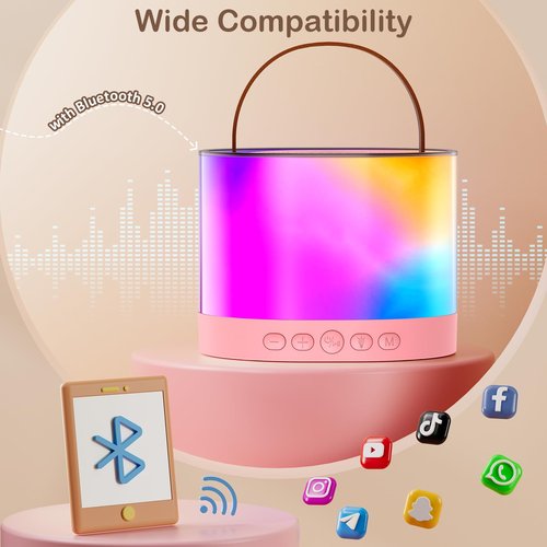 Mini Karaoke Machine for Adults Kids, Portable Bluetooth Karaoke Speaker with 3.5" Full-Range Speaker and Colorful LED Lights, Support USB/TF Card/AUX (Pink-2Mic)
