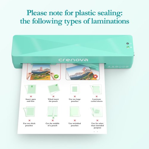 Crenova Laminator Machine - A4 Hot & Cold Thermal Laminator with Fast Warm Technology | 9-Inch, Green