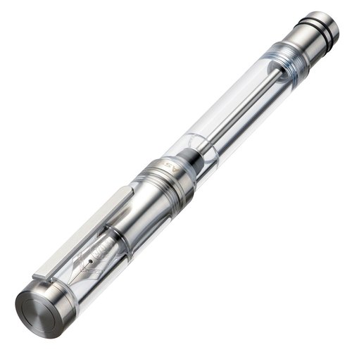 Asvine V200 Titanium Fountain Pen Vacuum Filling, Bock Broad Nib Clear Transparent Acrylic Smooth Writing Pen Case Set