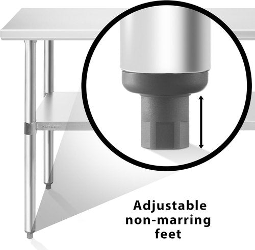 KUTLER Stainless Steel Table - 24 x 72 Inches | NSF Heavy Duty Kitchen Prep Table with Undershelf