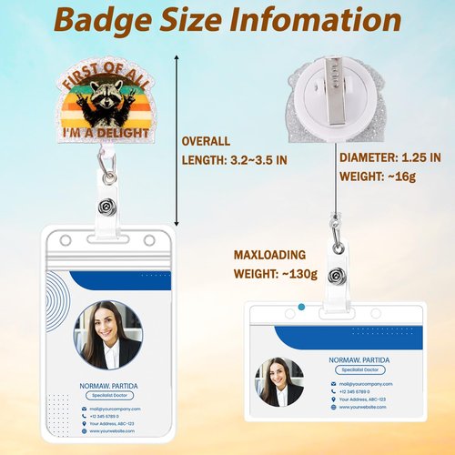 Raccoon Nurse Badge Reel, Cute Nurse Week Gifts for Healthcare Workers, First of All I’m a Delight Funny Badge Reels for CNA, Teachers, Students, Women Cute Retractable Alligator Clip ID Holder