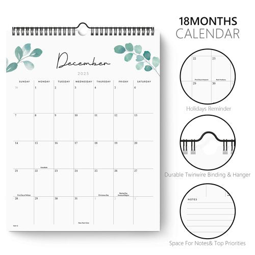 Jotsome Wall Calendar 2025-2026, Runs from July 2025 Until December 2026, Academic Calendar Planner ,Modern Greenery Minimalist Calendar,Wall/Desktop Perfect for Home, School, Office,Easy to organize,14.2"x11.2"