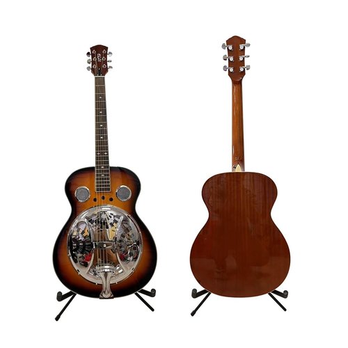 40-Inch Resonator Guitar with Spruce Top & Sapele Body - Black Brown Flame Finish, Okoume Neck, Rosewood Fingerboard | Sealed Tuners & Bronze Strings | Blues/Slide Guitar
